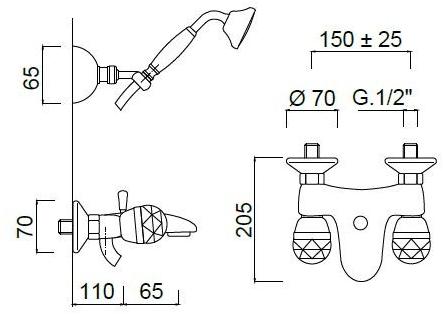 Rubinetteria Giulini Настенный смеситель для ванны с ручным душем Persia crystal - persia F3801/s - Вид №1