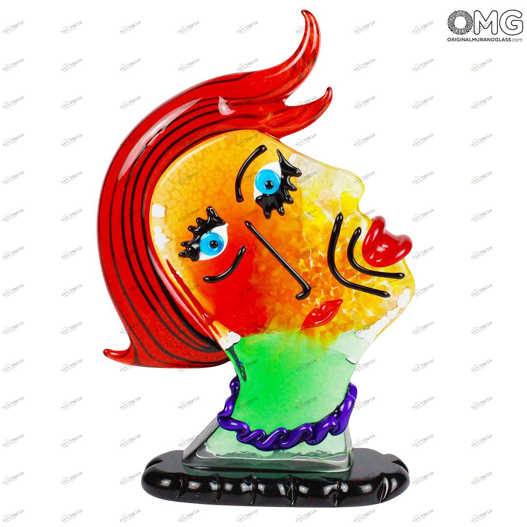 812 ORIGINALMURANOGLASS Скульптура Лицо мечтательницы - Pop Art - по мотивам Пикассо - муранское стекло OMG 20 см PICASSO