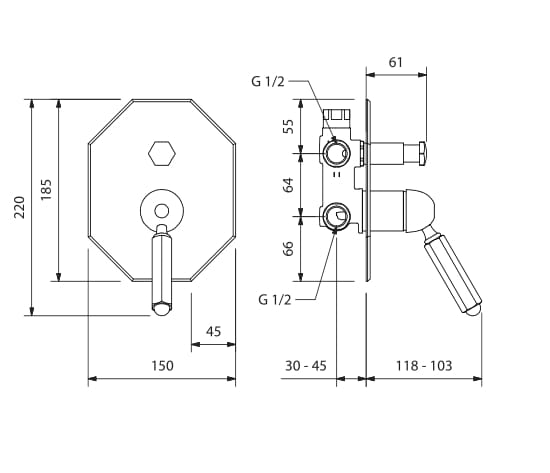 Однорычажный смеситель для душа с 2 отверстиями и переключателем Park Avenue Dark Black ARCH-00006617 - Вид №1