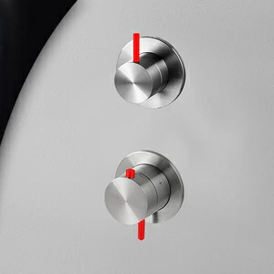 Термостат для душа матовая сталь с красной ручкой Toki Radomonte TER52SCIL15