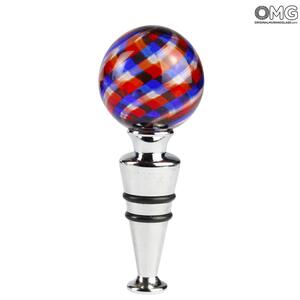 2420 ORIGINALMURANOGLASS Бутылочная пробка Luna из муранского стекла в красно-синюю полоску + коробка  см
