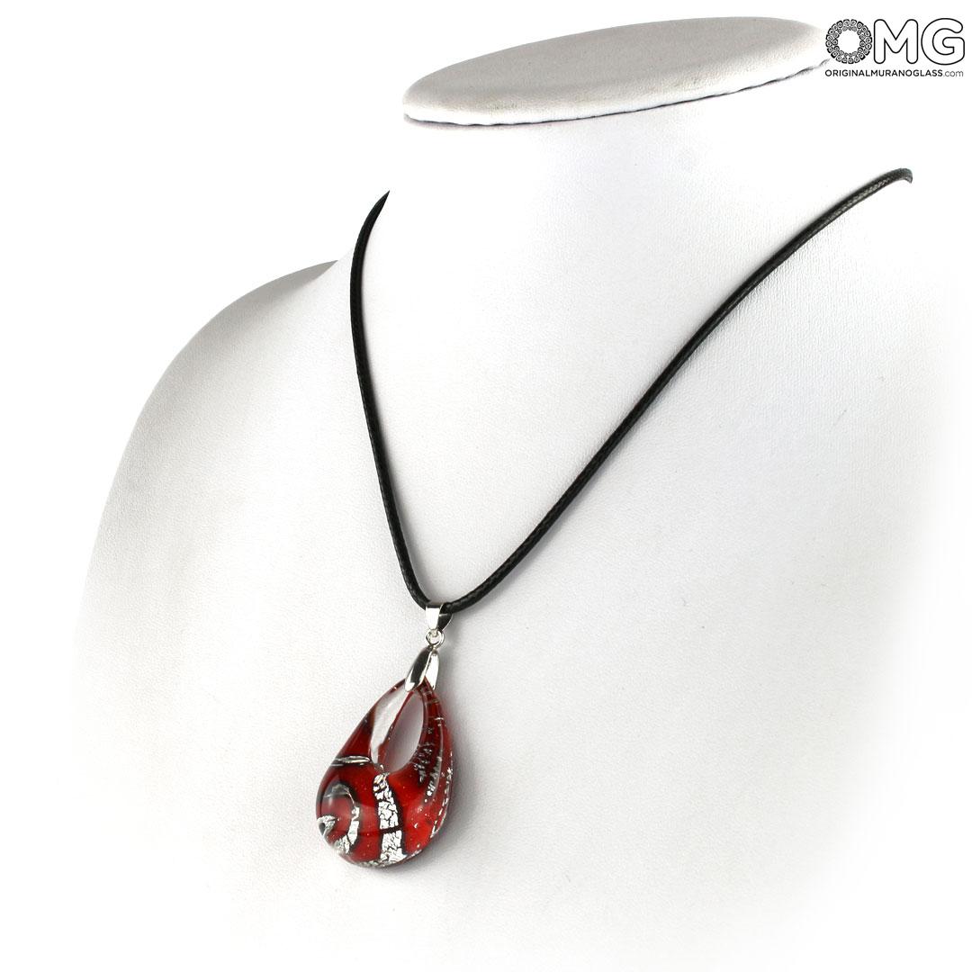 4018 ORIGINALMURANOGLASS Красная подвеска-капля с серебром - муранское стекло OMG 4 см  - Вид №1