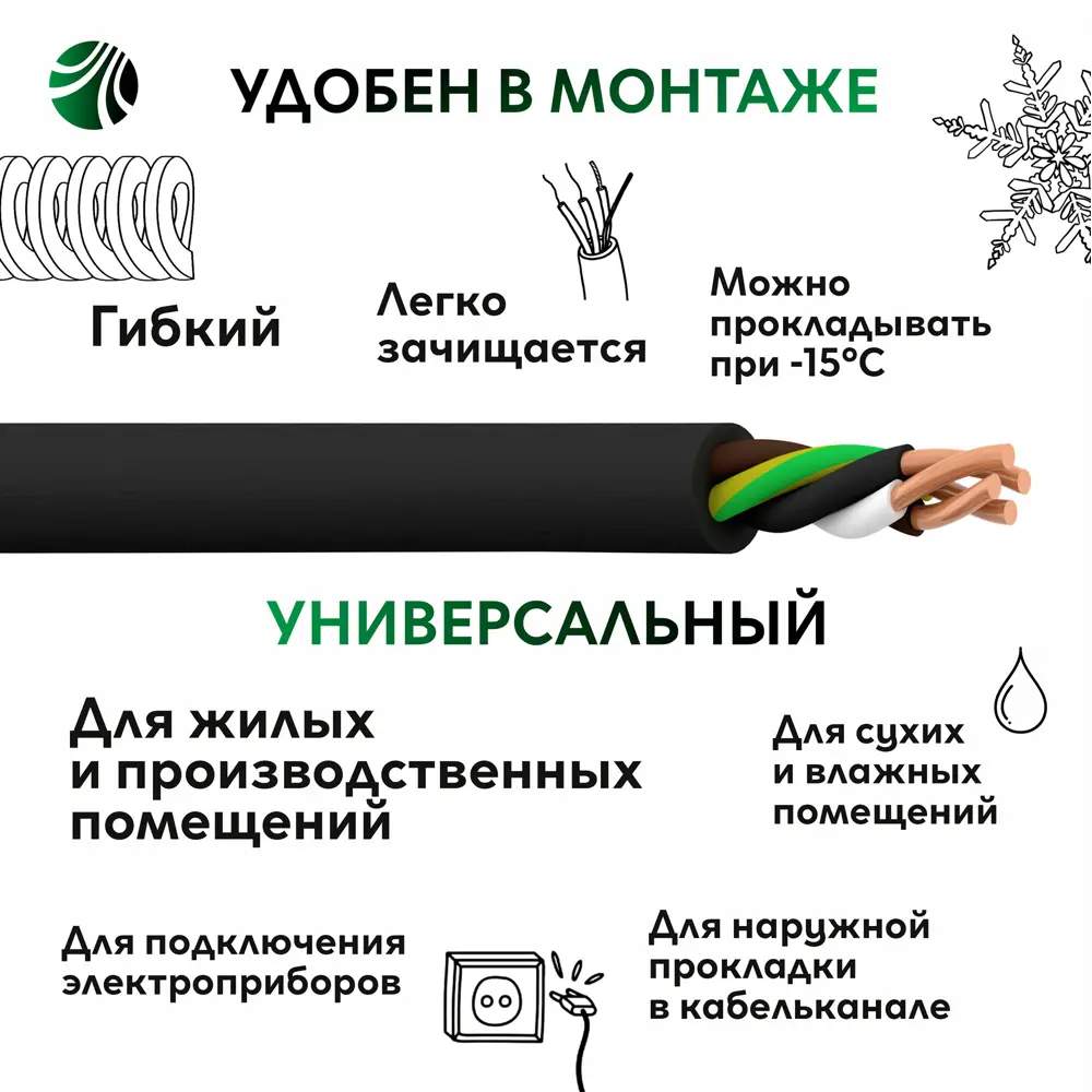 Кабель Ореол ВВГ-НГ (А) LS 4x1,5 мм ГОСТ на отрез STLM-2116393 - Вид №1