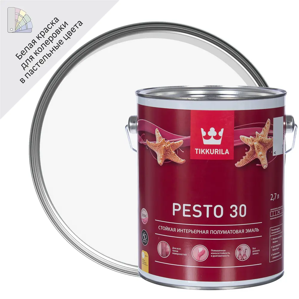 Эмаль Tikkurila Pesto 30 - универсальная полуматовая для интерьера и экстерьера 11690721