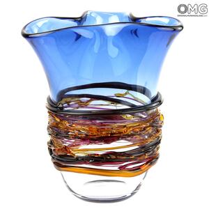 3879 ORIGINALMURANOGLASS Ваза Калиффоне - синяя - муранское стекло OMG 20 см