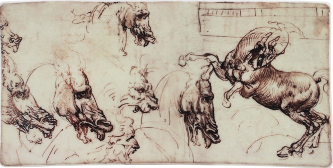 10636908 Gien Блюдо прямоугольное Gien Лошади. Леонардо Да Винчи 19,3Х10 см, фаянс Фаянс 