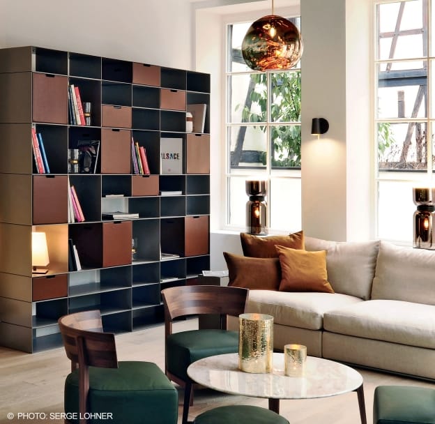 Секционный металлический книжный шкаф с кожаными ящиками Flexform ARCH-00134674 - Вид №1