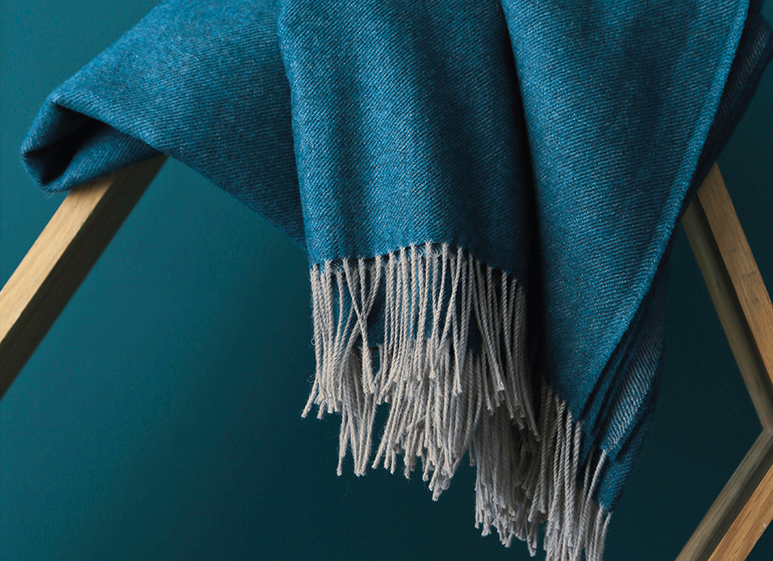 KATM_BLEU плед KATMANDOU BLEU 130/170 темно-бирюзовый шерсть меринос Blanc des Vosges Santreyd 