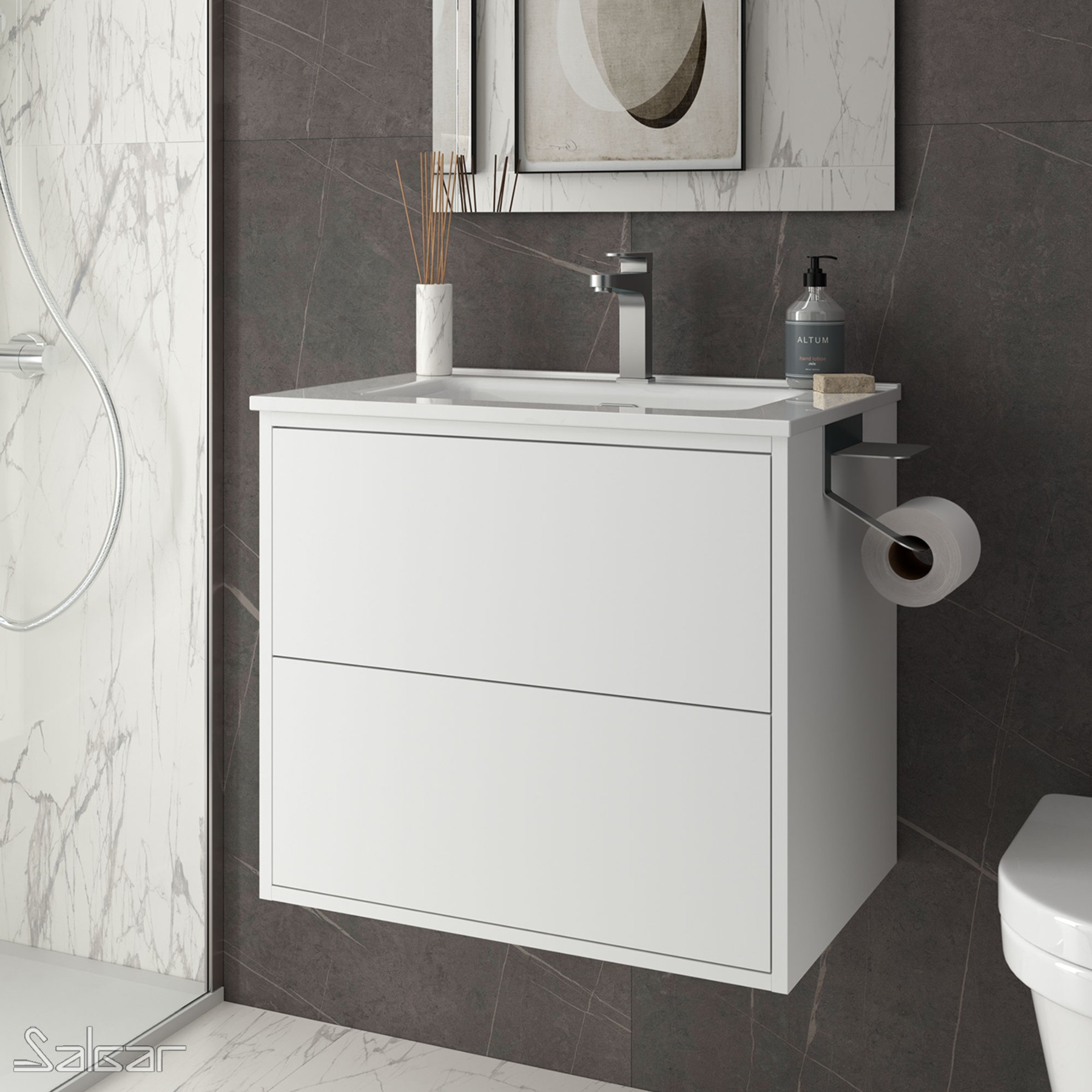 87818 SALGAR Мебель для умывальника OPTIMUS 600 MATT WHITE + Раковина Мягкий белый 