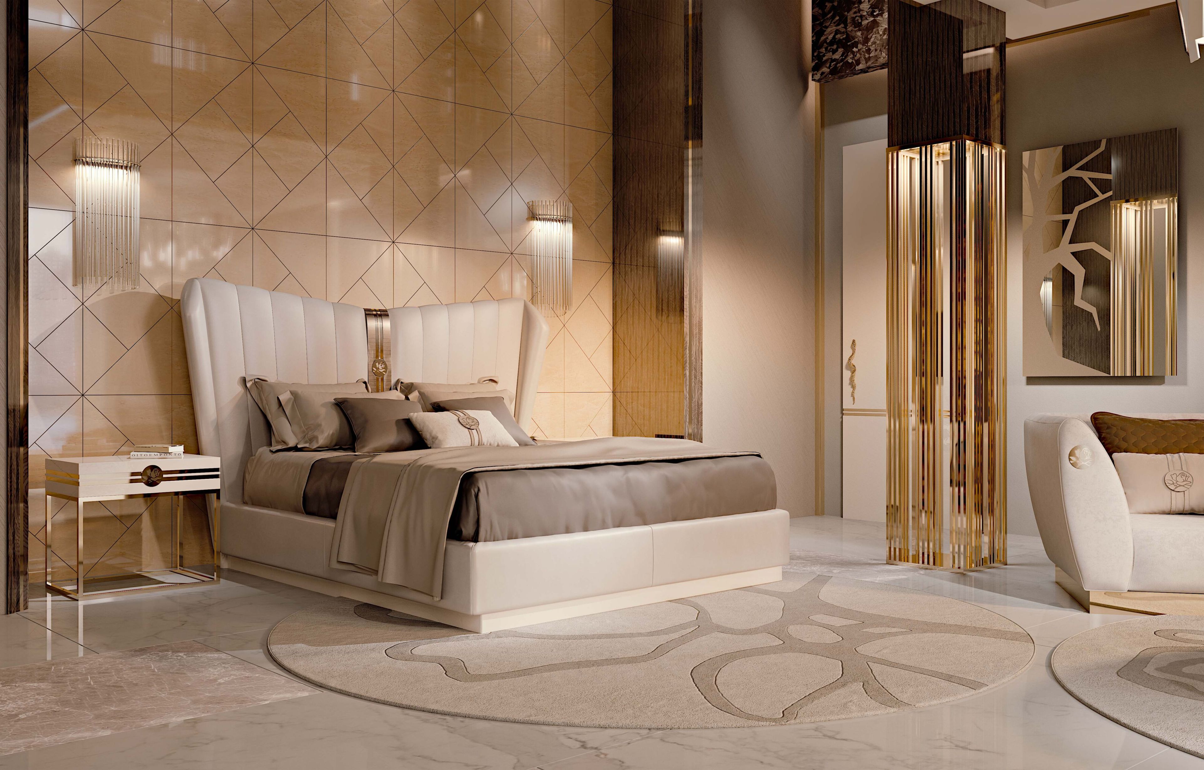 Кожаная двуспальная кровать с мягким изголовьем Bizzotto Italia Symphony-Infinity ARCH-00081588 - Вид №4