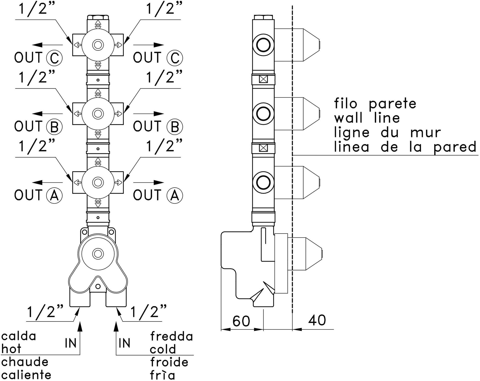 RUBINETTERIE STELLA Термостатический душевой набор на 4 отверстия Sirius sun-id-1477984 - Вид №3