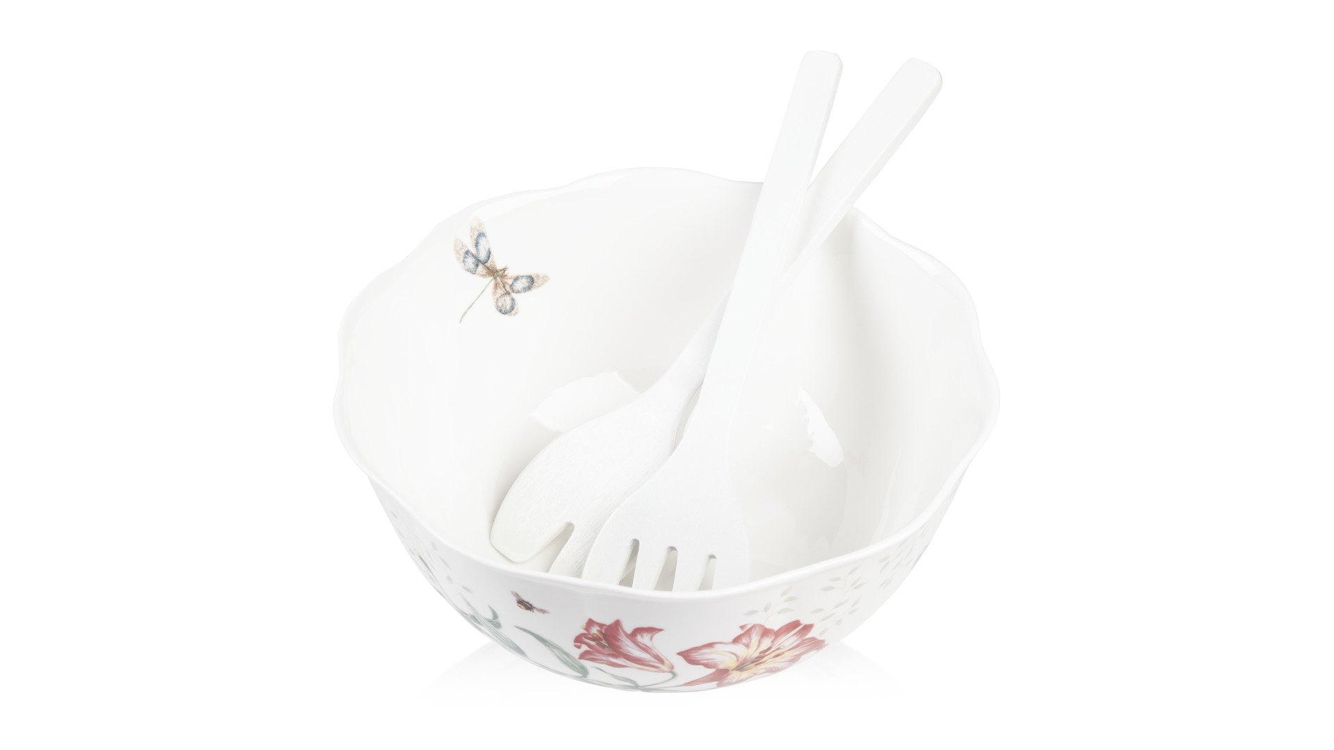 10638739 Lenox Салатник 28см и сервировочные вилки 2шт Lenox "Бабочки на лугу" Фарфор  - Вид №1