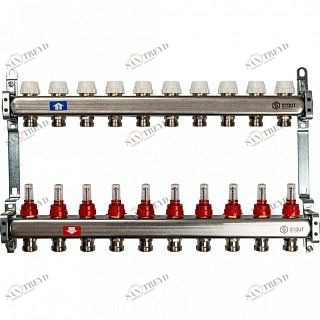 Коллектор из нержавеющей стали на 10 вых. с расходомерами STOUT SMS0917000010