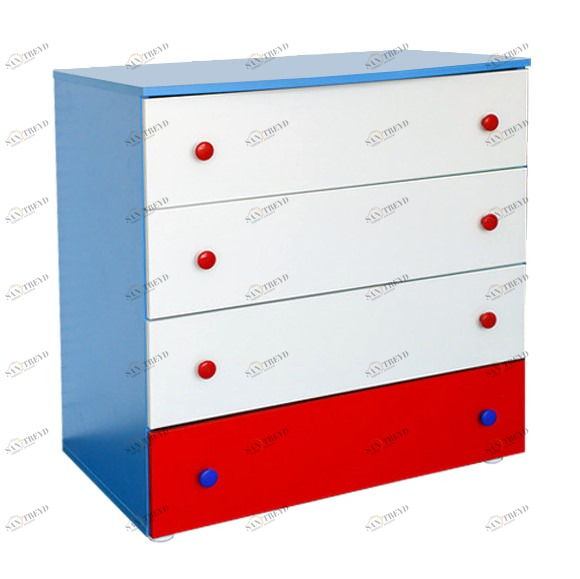 Комод детский с 4 ящиками "Тортуга" МАНДАРИН ТОРТУГА 178768 Белый;красный;синий Santreyd 