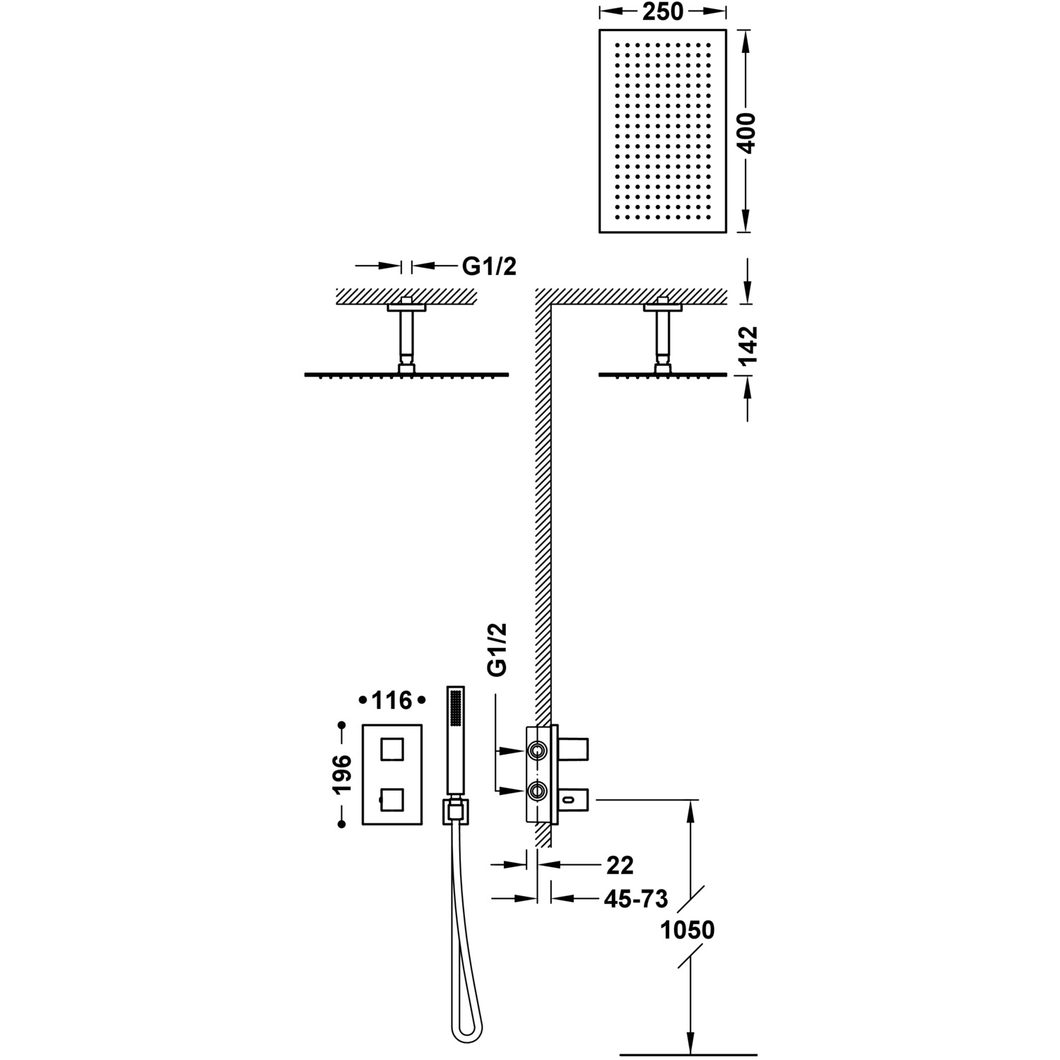 Комплект 2-ходовых скрытых термостатических кранов Therm-box Therm-box для душевых кабин-20225053 TRES Thermostatic - Вид №1