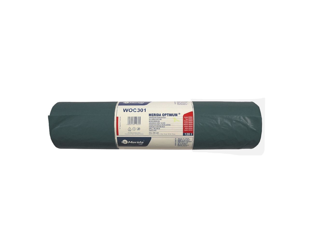 WOC301 Одноразовые мешки для мусора OPTIMUM, 70 x 110 см, вместимость 120 л, рулон 50 шт, ЧЕРНЫЕ, HDPE/LDPE Merida 