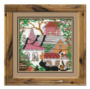 0612 Набор для вышивания Город и кошки. Лето. 13 х 13 см RIOLIS Сотвори Сама