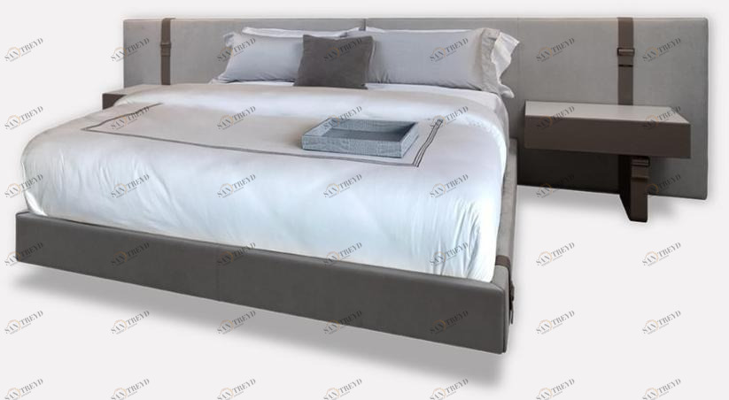 MORADA Двуспальная кровать из кожи со встроенными прикроватными тумбочками Bond Bond imperial bed