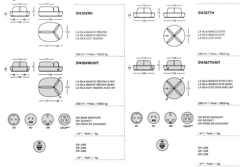 Ткань диван с электрической розеткой и USB SANCAL La Isla ARCH-00092628 - Вид №3