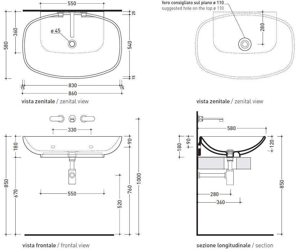 5082 Накладная раковина на столешницу  овальная Ceramica Flaminia Nuda - Вид №2