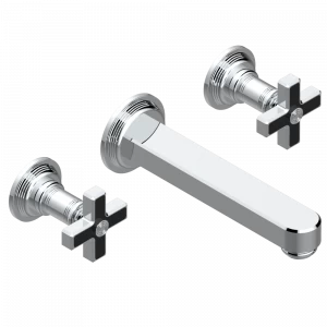 U9E-41SGB Внешняя часть смесителя встраиваемого в стену для ванны на три отверстия с изливом СУПЕР ГОЛИАФ Thg-paris West coast с ручками-крестиками с чёрным ониксом Хромированный