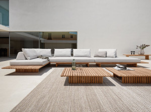 Модульный садовый диван из ткани и тика