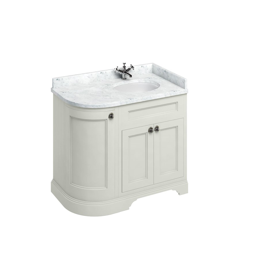 Burlington Отдельностоящий изогнутый угловой блок 100 RH со столешницей Carrara White и встроенной белой раковиной Темно-оливковый FC3O_BC98R  - Вид №2