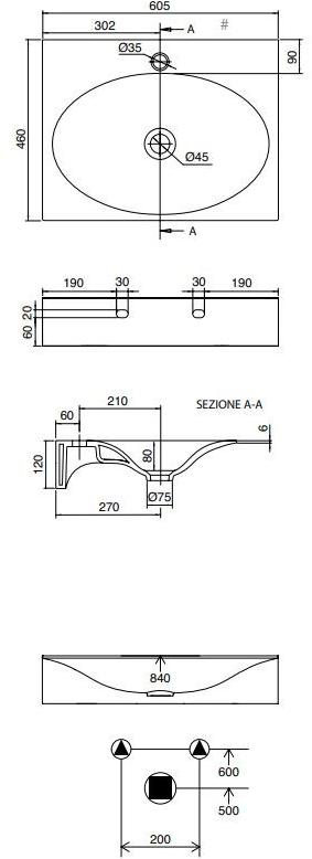 6101/6102 Подвесная раковина настенная овальная Scarabeo Ceramiche  белая  - Вид №5