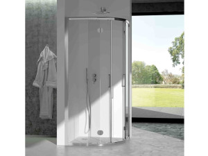 Алюминиевая и стеклянная полукруглая угловая душевая кабина с раздвижной дверью