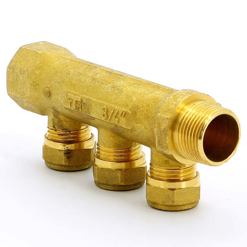 Коллектор НВ 3/4" с выходами для PE-X трубы TIEMME 3 выхода 15 обжим 36мм 1910006 - Вид №4