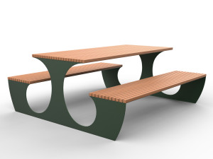 Стол для пикника из алюминия и дерева со встроенными скамейками