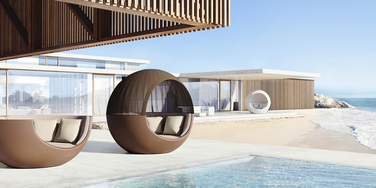 088452 Кровать Ulm Moon c плетеным навесом LED Vondom Vela