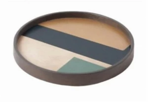 Ethnicraft Круглый поднос из дерева и стекла Urban geometry 20930