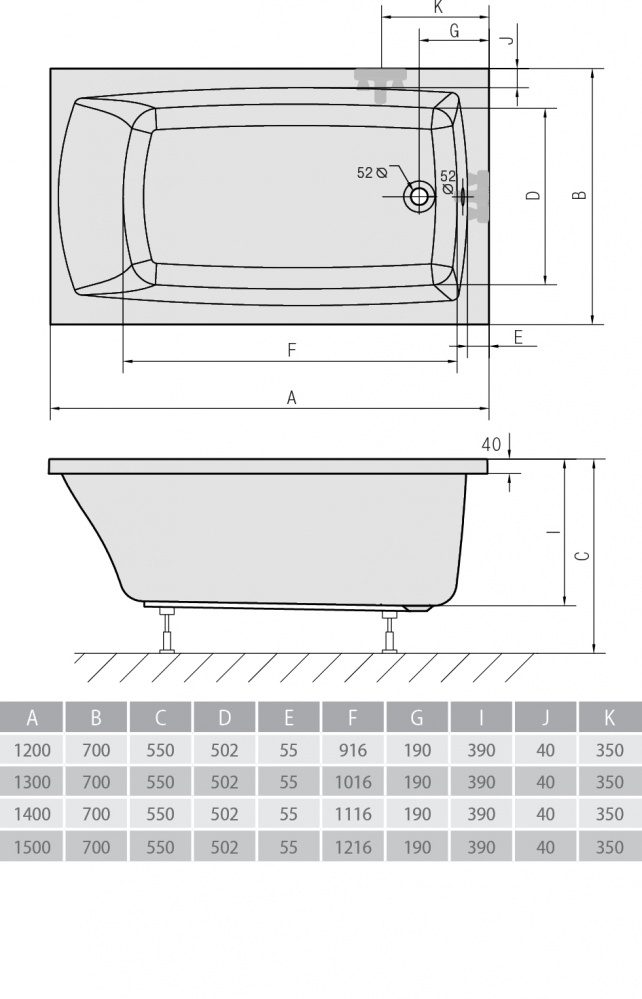 Акриловая ванна ALPEN Lily 130 77511 - Вид №2