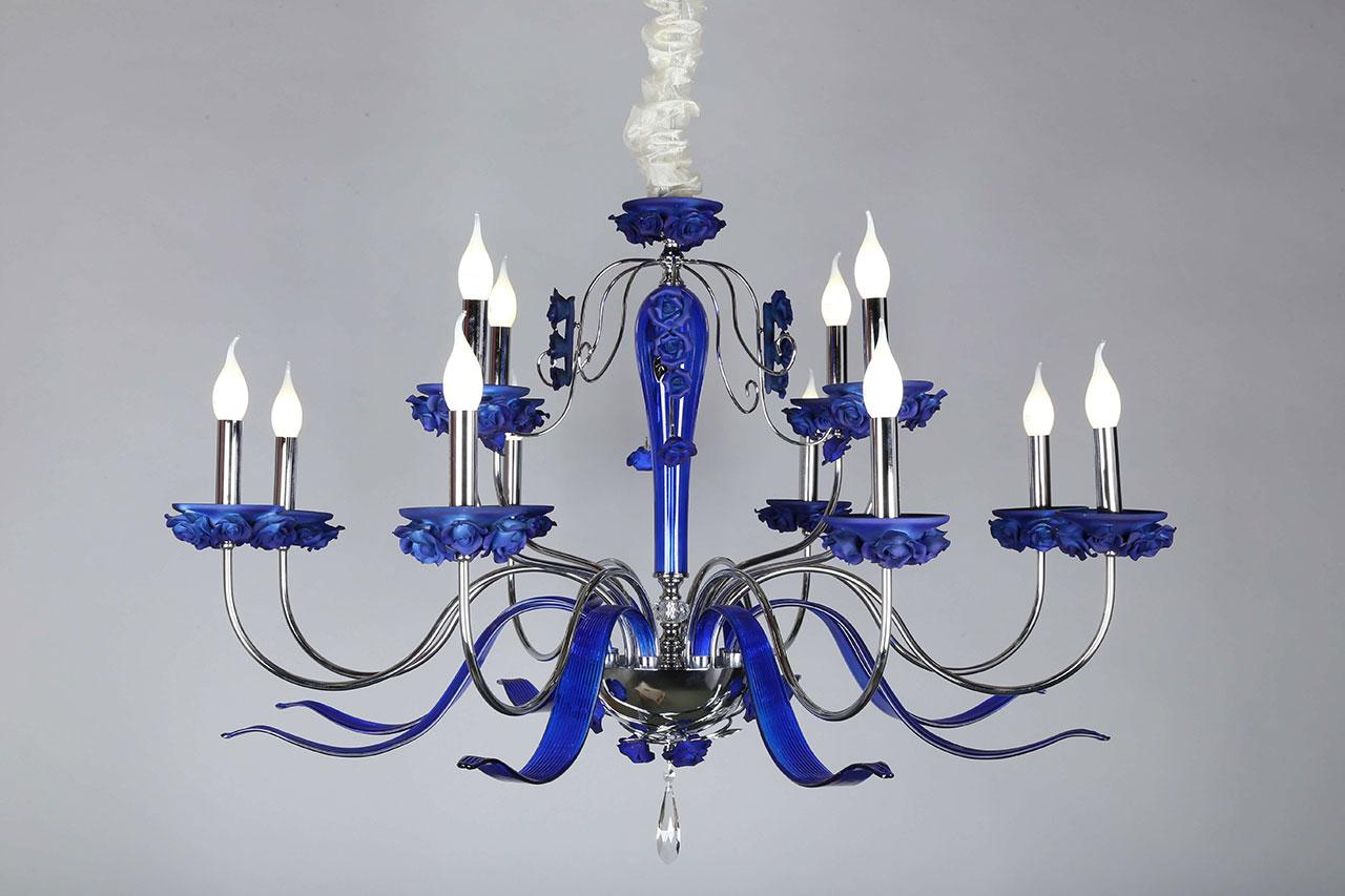 Подвесная люстра Omnilux Muntiggioni OML-70403-12 синяя OMNILUX ДИЗАЙНЕРСКИЕ, MUNTIGGIONI CHROME, ДВУХЪЯРУСНЫЕ 188403 Синий  - Вид №2