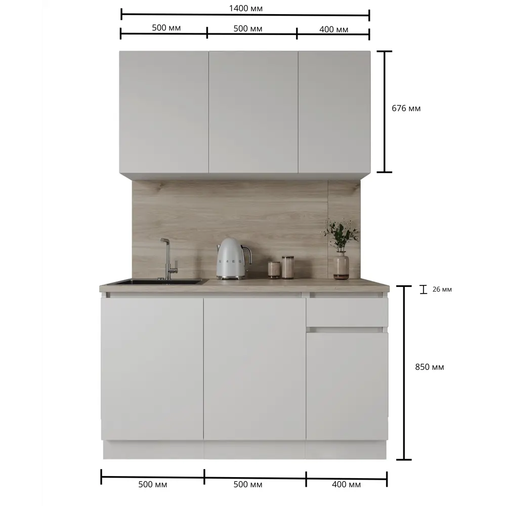 Кухонный гарнитур «Миус» 140x60 см ЛДСП цвет белый Santreyd STLM-2203230