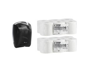 PROMO115 Черный контейнер для полотенец CENTER PULL за 50 злотых нетто при покупке 2 упаковок полотенец ECONOMY MINI REB702 (12 x 210 м = 2520 м) Merida