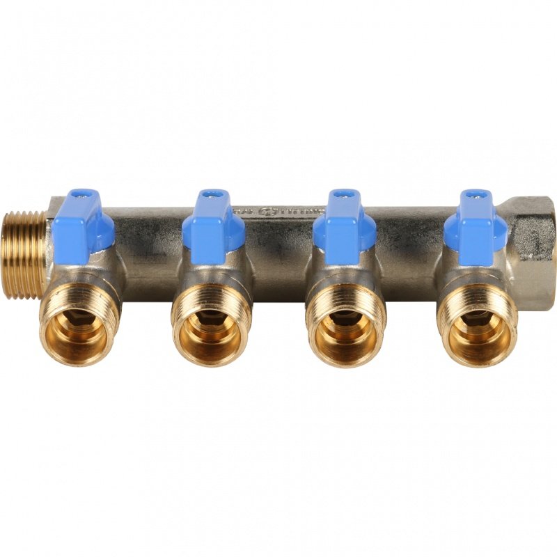 Коллектор с шаровыми кранами 3/4" STOUT 4 выхода 1/2", синие ручки SMB6201341204 - Вид №2