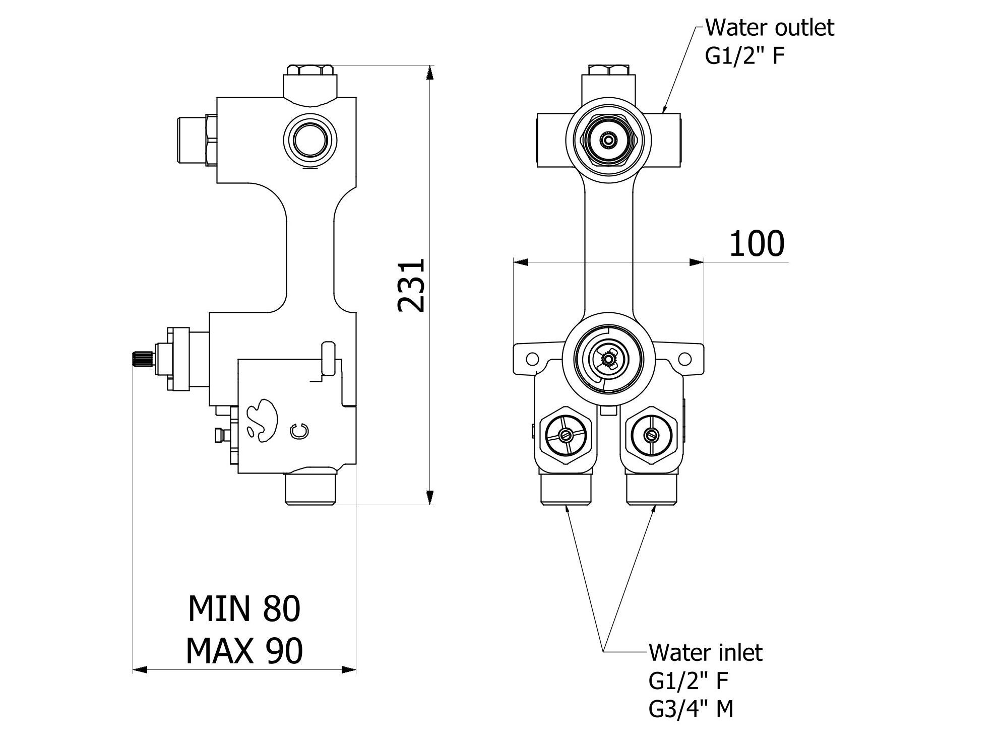 Термостатический встраиваемый корпус для смесителя для душа IB Aqua ARCH-00033385 - Вид №2