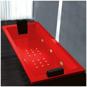 Ванна Gruppo treesse Quadra 199 V073N-SX-KZ красная с золотой фурнитурой гидромассажем и аэромассажем прямоугольная встроенная левая