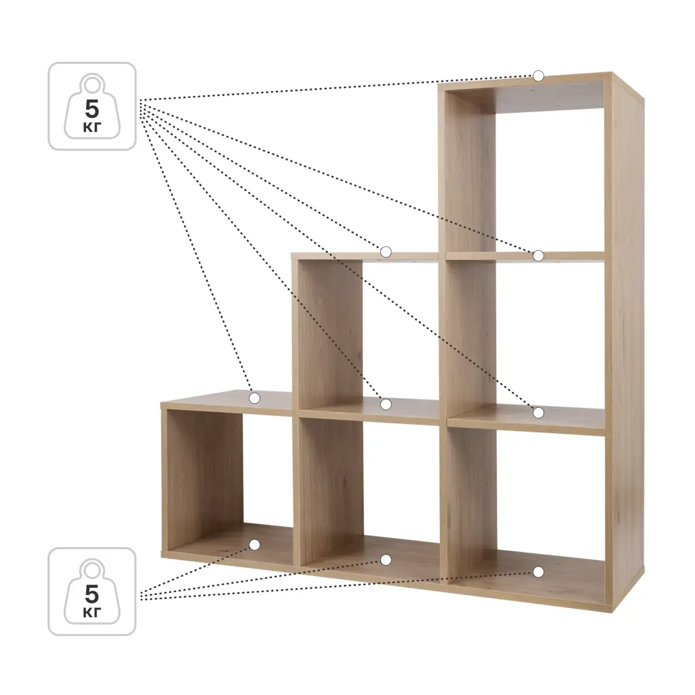 Стеллаж KONSENSA Руан 6 секций 104x104x31.7 см ЛДСП цвет дуб комано STLM-2198969 - Вид №2