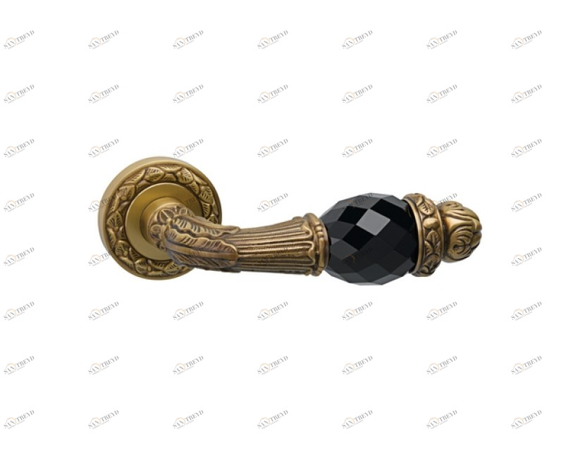0R6541.N00.12 Набор дверных ручек на розах с черными кристаллами swarovski Золото 24К с черной патиной Mestre 