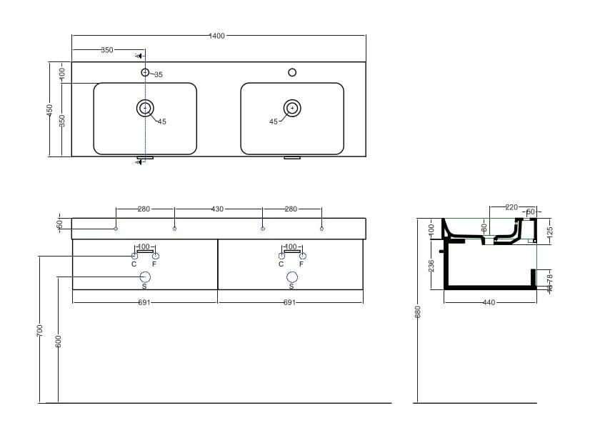 Меламиновая подвесная раковина с ящиками COLAVENE Cento ARCH-00070678 - Вид №5