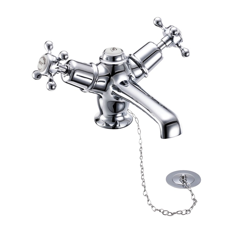 Burlington Смеситель для раковины Claremont со сливом Plug & Chain Четверть оборота с белым акцентом CL5-QT  - Вид №3