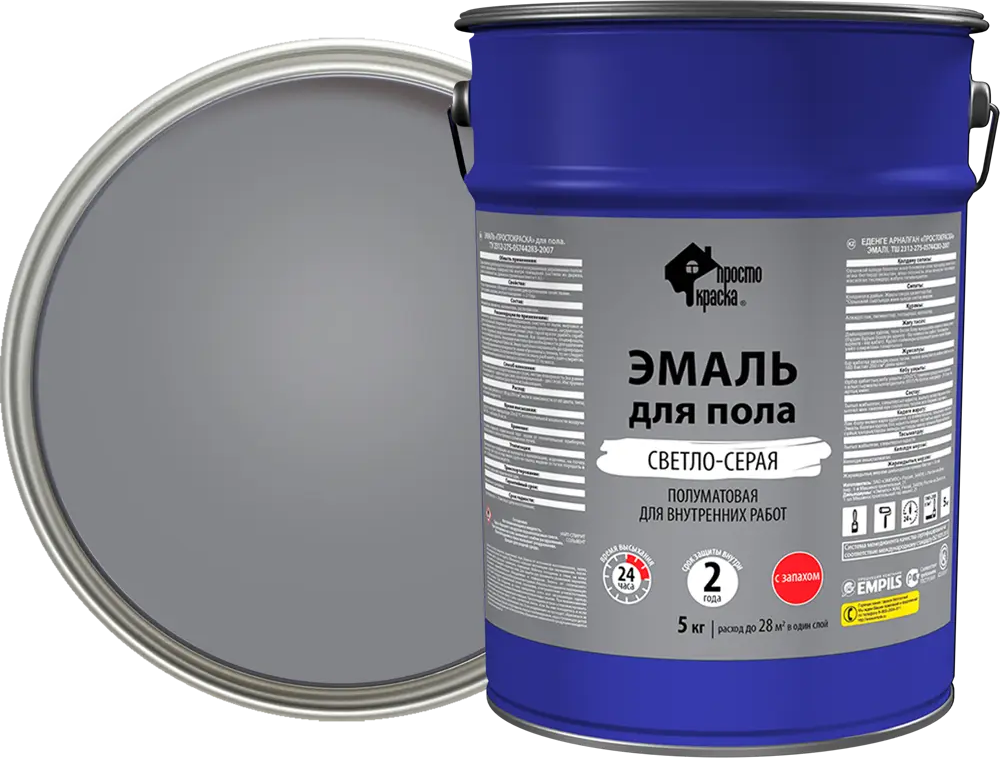 Эмаль для пола ПРОСТОКРАСКА светло-серая полуматовая 5 кг 82181086