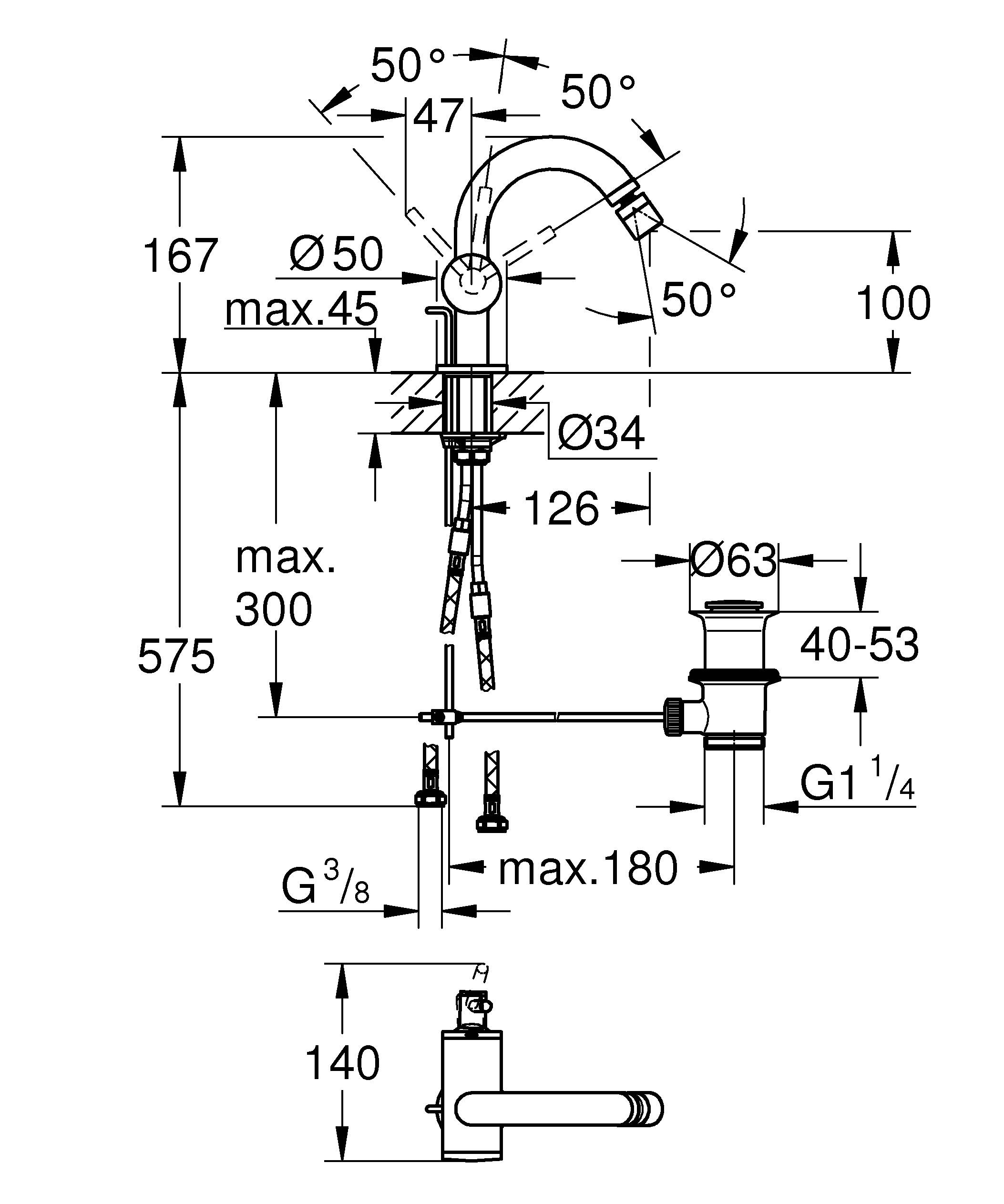 Смеситель однорычажный GROHE Atrio New для биде на 1 отверстие, хром (32108003) - Вид №1