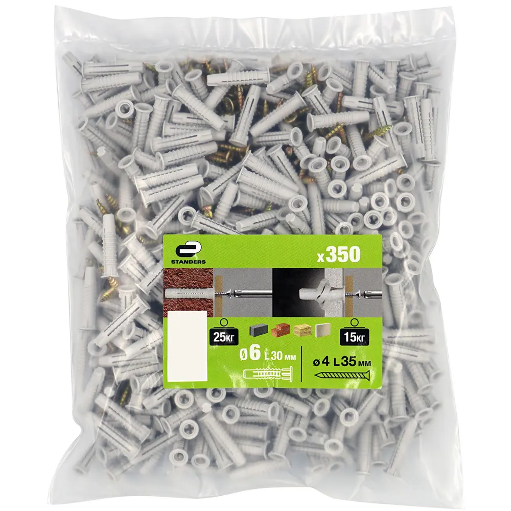 Дюбель-шуруп для полнотелых материалов 4x35 мм нейлон/сталь 350 шт ЕВРОПАРТНЕР STLM-2030016 - Вид №4