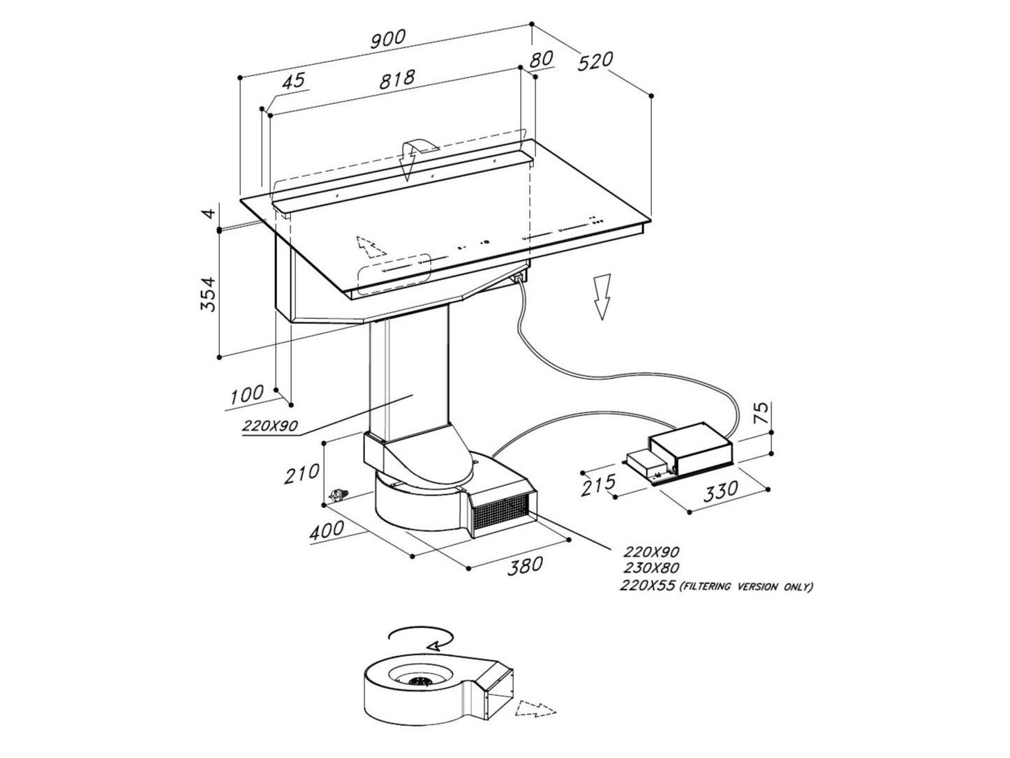 Индукционная плита Wire top из стеклокерамики со встроенной вытяжкой класса A+ Fulgor Milano Cluster Concept ARCH-00065211 - Вид №2