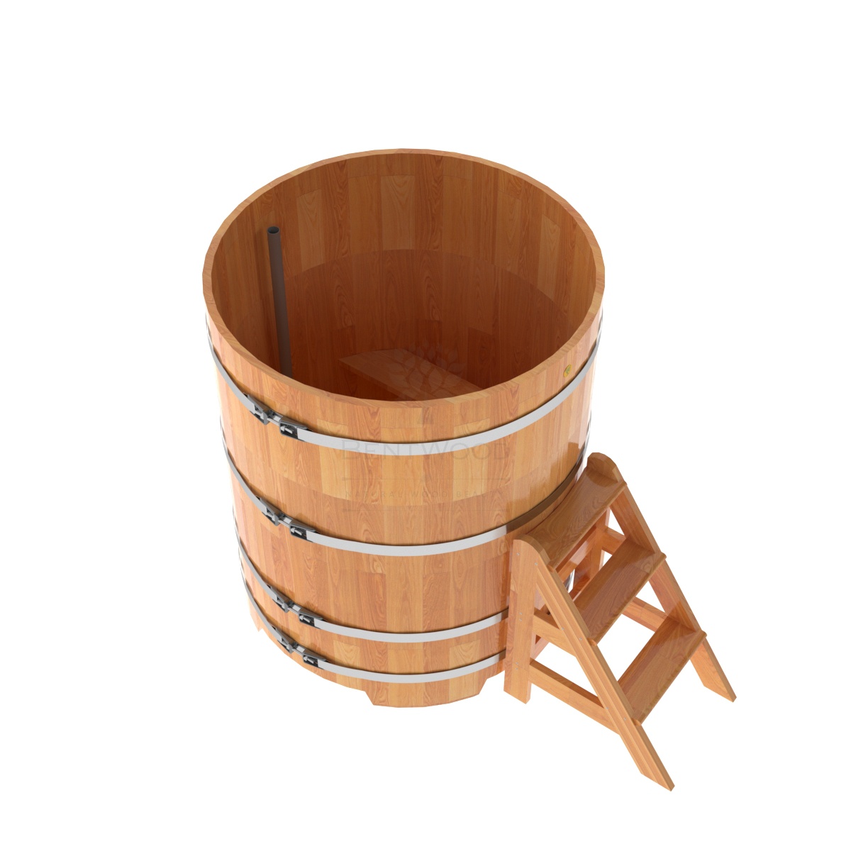 1507 Купель круглая из сращенных ламелей лиственницы d=1,17х1,4 натуральная Alyarus  - Вид №1