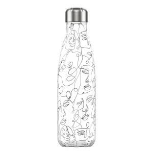 Термос 500 мл белый с черным узором Line Drawing Faces CHILLY'S BOTTLES ДИЗАЙНЕРСКИЕ 00-3947987 Белый;черный